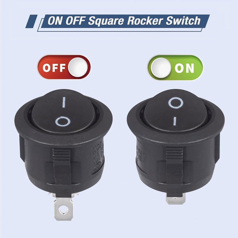 VEXUNGA Round Rocker Switch 12V Black On Off Mini Circle Switch 2 Pin 250V 6A 125V 10A KCD1 Round Toggle Switches for RV Car Truck Boat (Pack of 10pcs) - Image 4